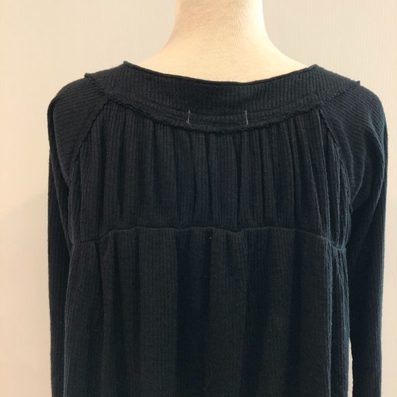 Free People Button Ribbed Oversize Black Shirt Top - Picture 7 of 8